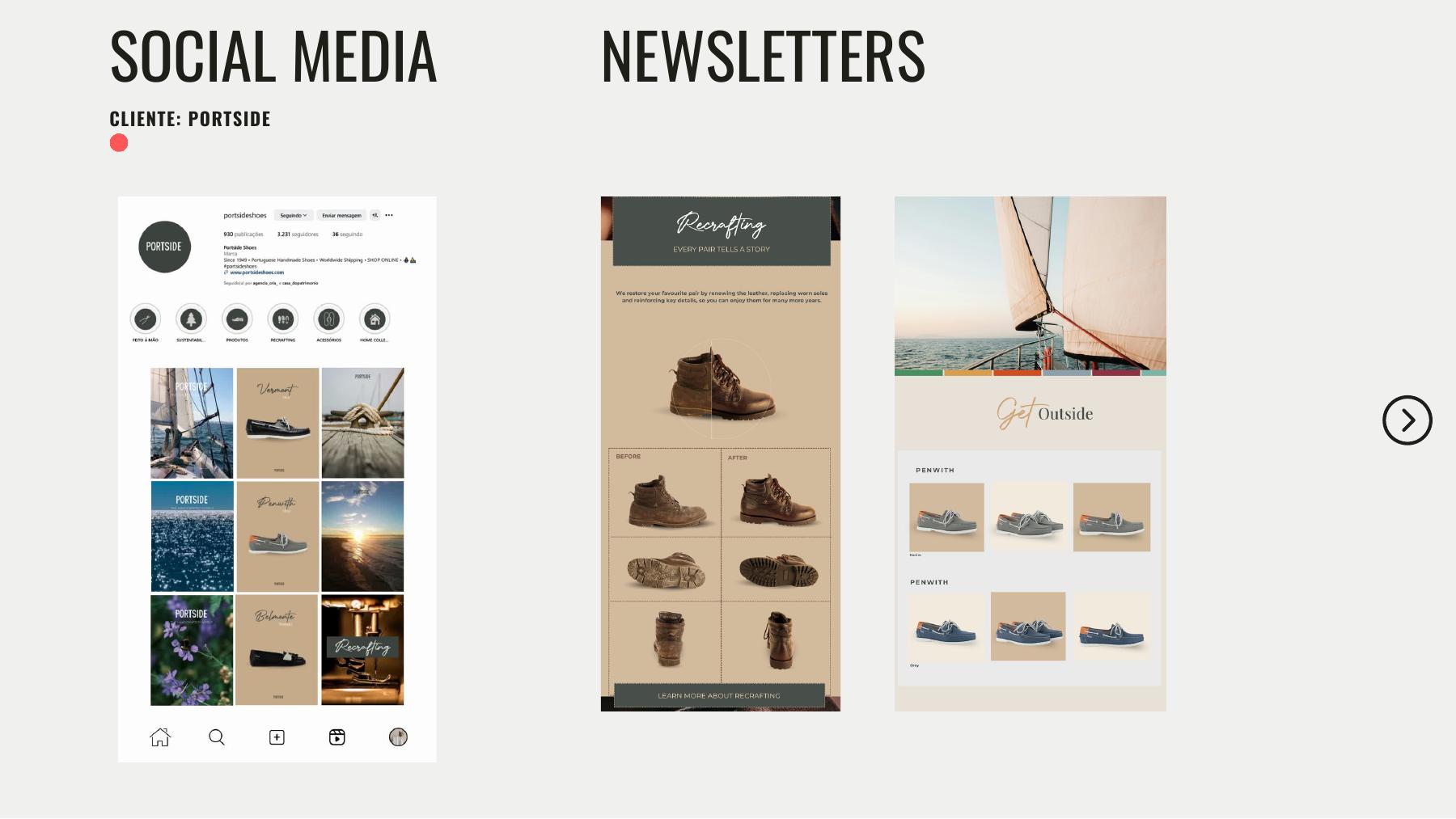 Social media e newsletters da Portside Shoes